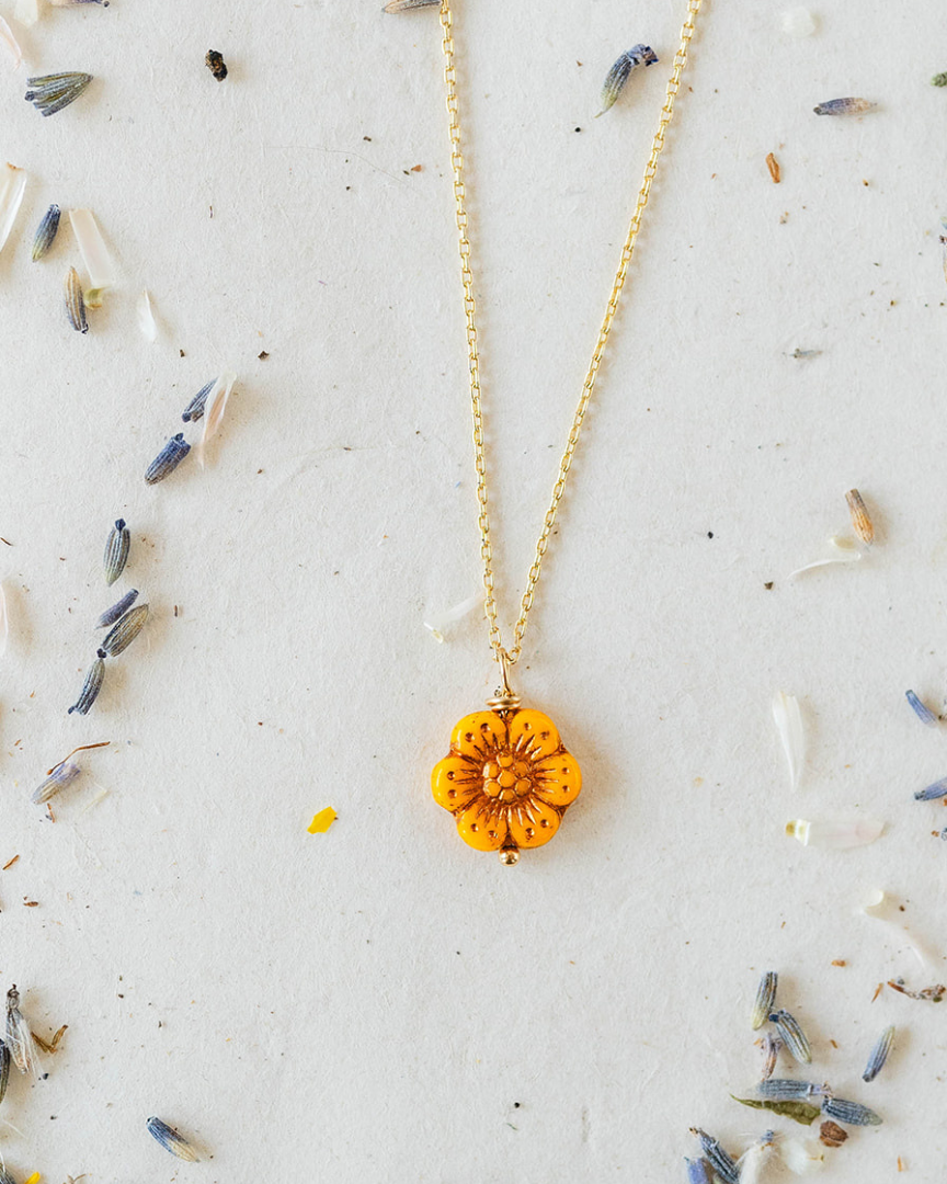 Flower Power Chain Necklace Charm + Pendant Necklaces Bella Vita Jewelry Gold Plated Marigold