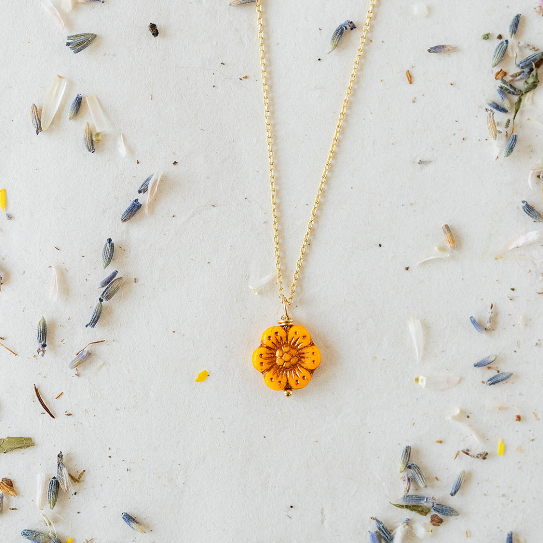 Flower Power Chain Necklace Charm + Pendant Necklaces Bella Vita Jewelry Gold Plated Marigold