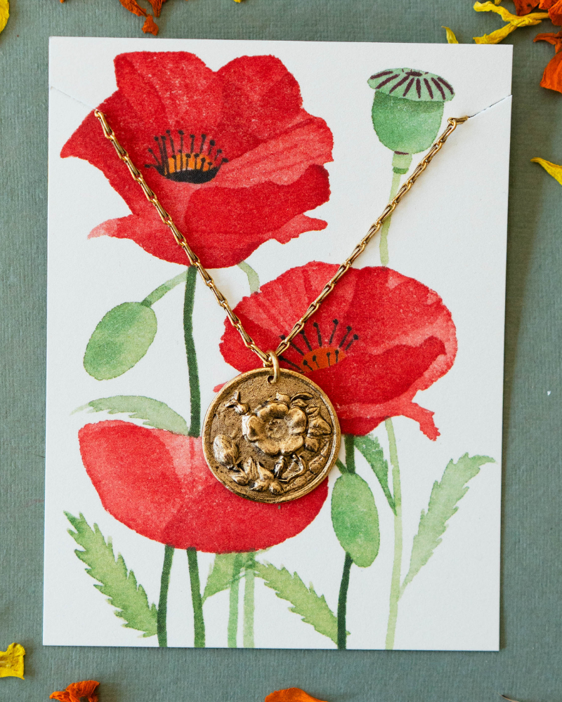 In the Garden - Poppy Necklace Charm + Pendant Necklaces Bella Vita Jewelry Gold Plated Pendant/Gold Plated Chain