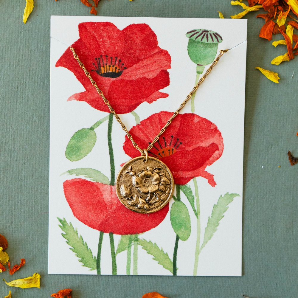 In the Garden - Poppy Necklace Charm + Pendant Necklaces Bella Vita Jewelry Gold Plated Pendant/Gold Plated Chain