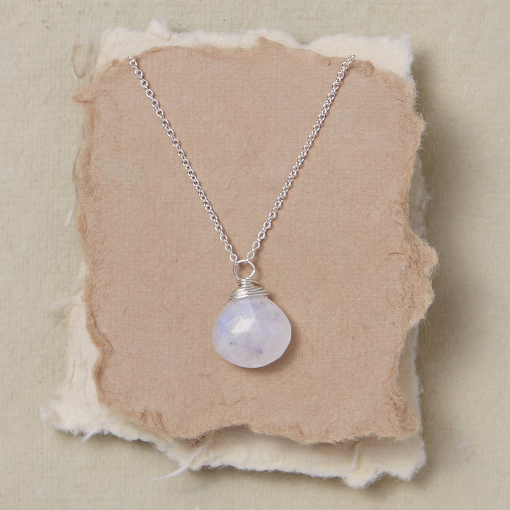 Rainbow Moonstone Necklace Charm + Pendant Necklaces Bella Vita Jewelry 16" Sterling Silver 
