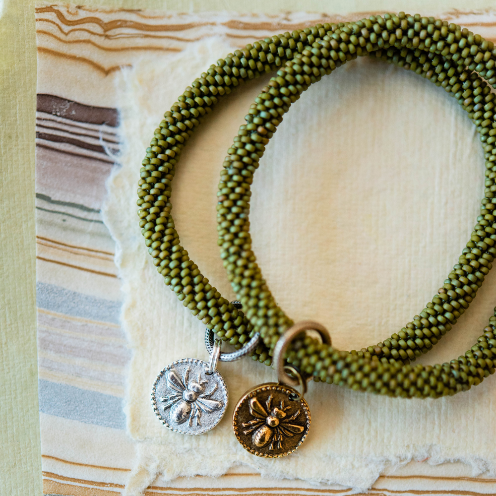Beaded Bangle + Bee Charm Beaded Bangles Bella Vita Jewelry