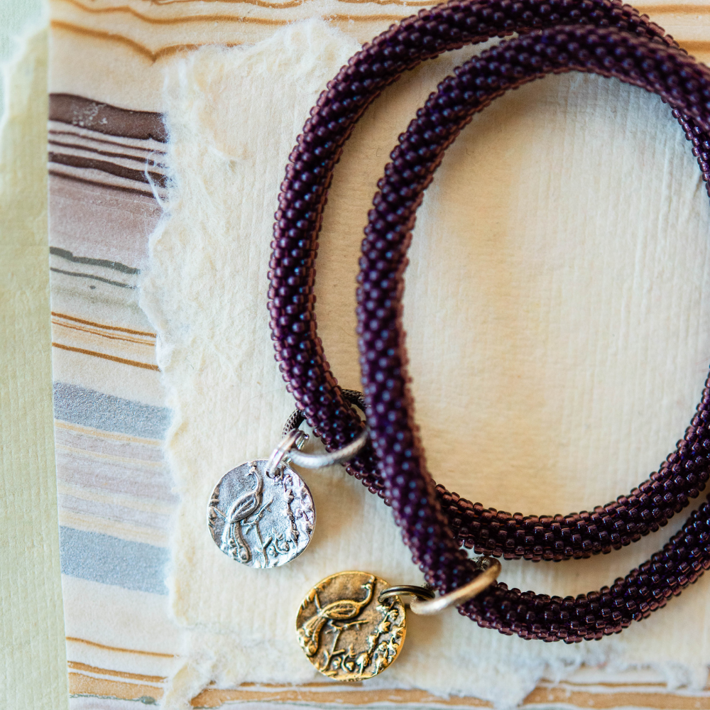 Beaded Bangle + Peacock Charm Beaded Bangles Bella Vita Jewelry