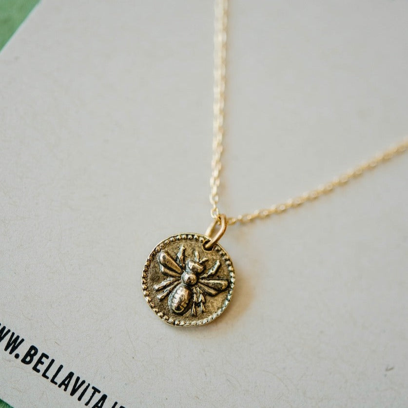 Tiny Token Bee Necklace Charm + Pendant Necklaces Bella Vita Jewelry   