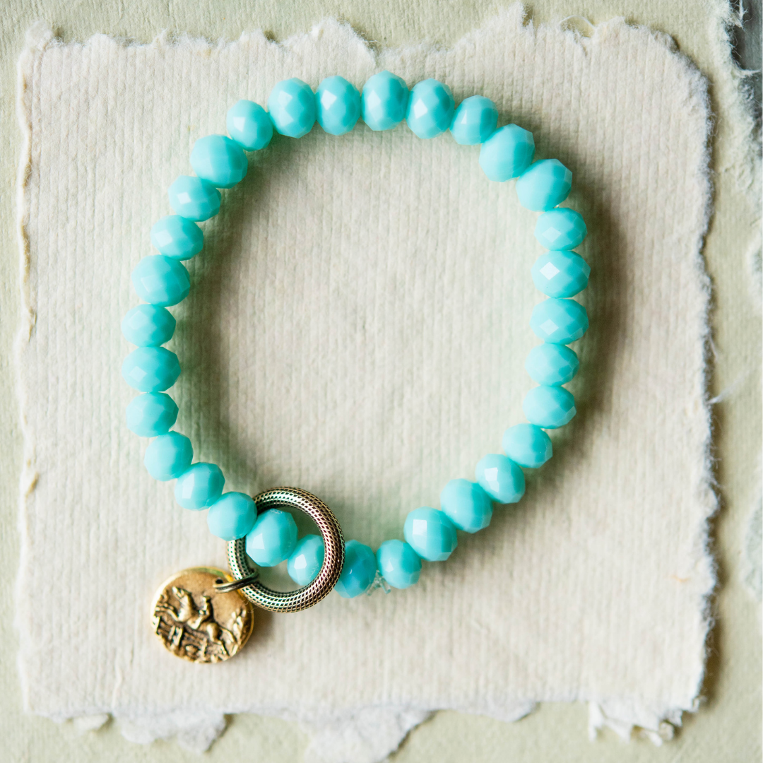 Crystal Bangle + Horse Charm Beaded Bangles Bella Vita Jewelry