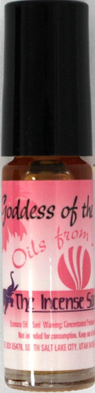 Goddess of the Moon perfume oil by The Incense Sampler featuring traditional oils from India in portable glass vial with pink label.