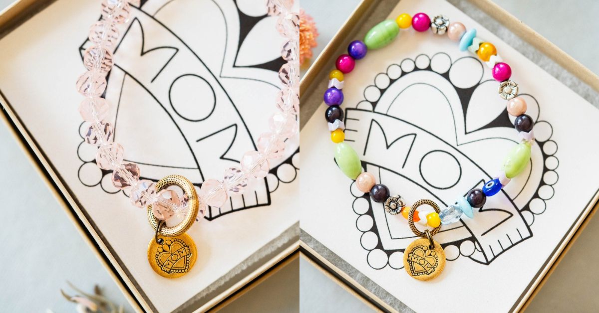 Limited edition Mom charm bracelet by Bella Vita Jewelry featuring Katie Tattoos design in colorful and pink crystal styles