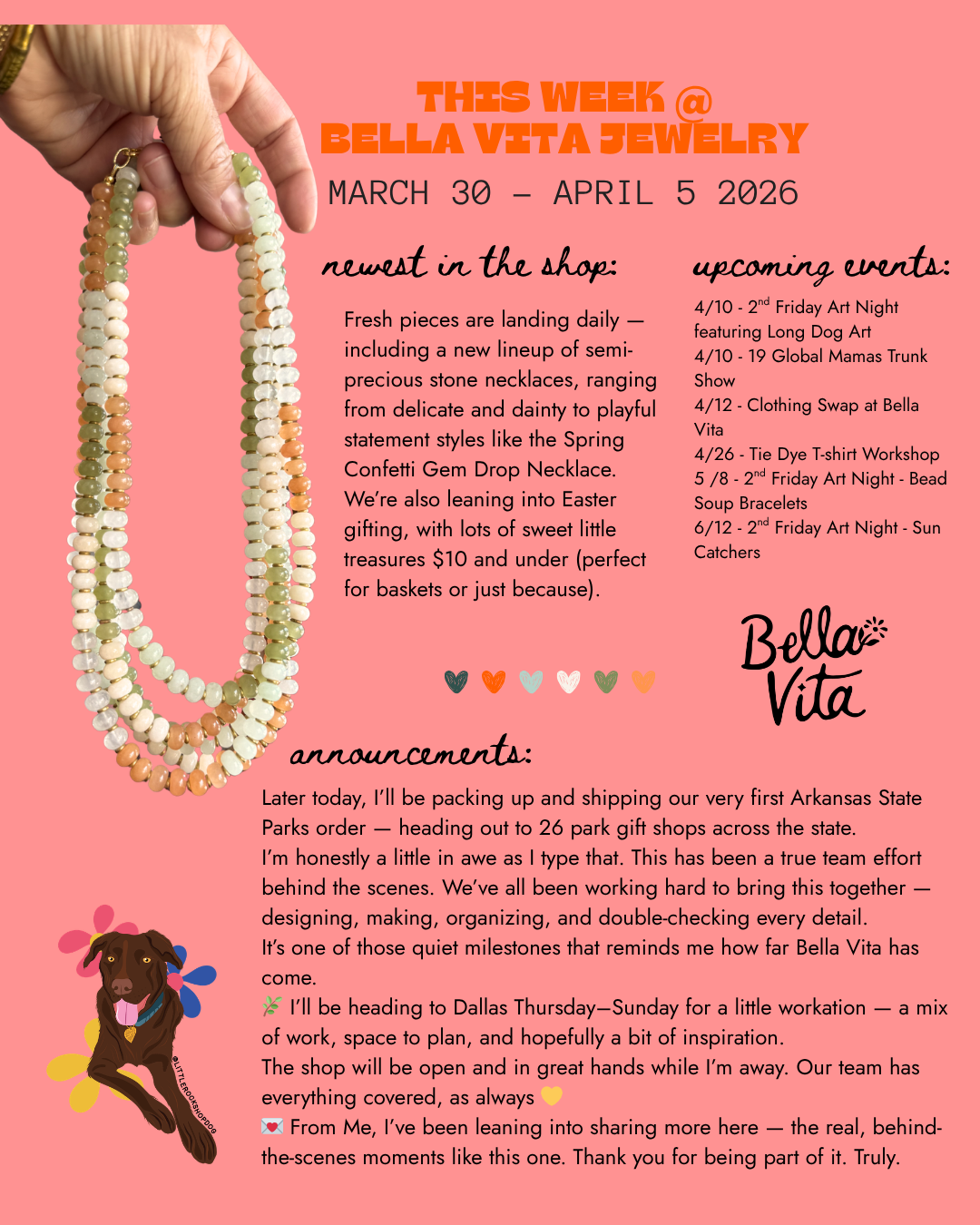 Bella Vita Studio Notes March 30 - April 5