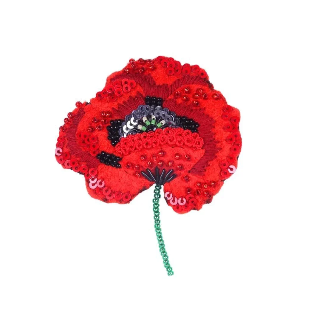 Hand Embroidered Brooch Brooches + Pins Trovelore Red Poppy (size 2.2" W x 2.75" T)