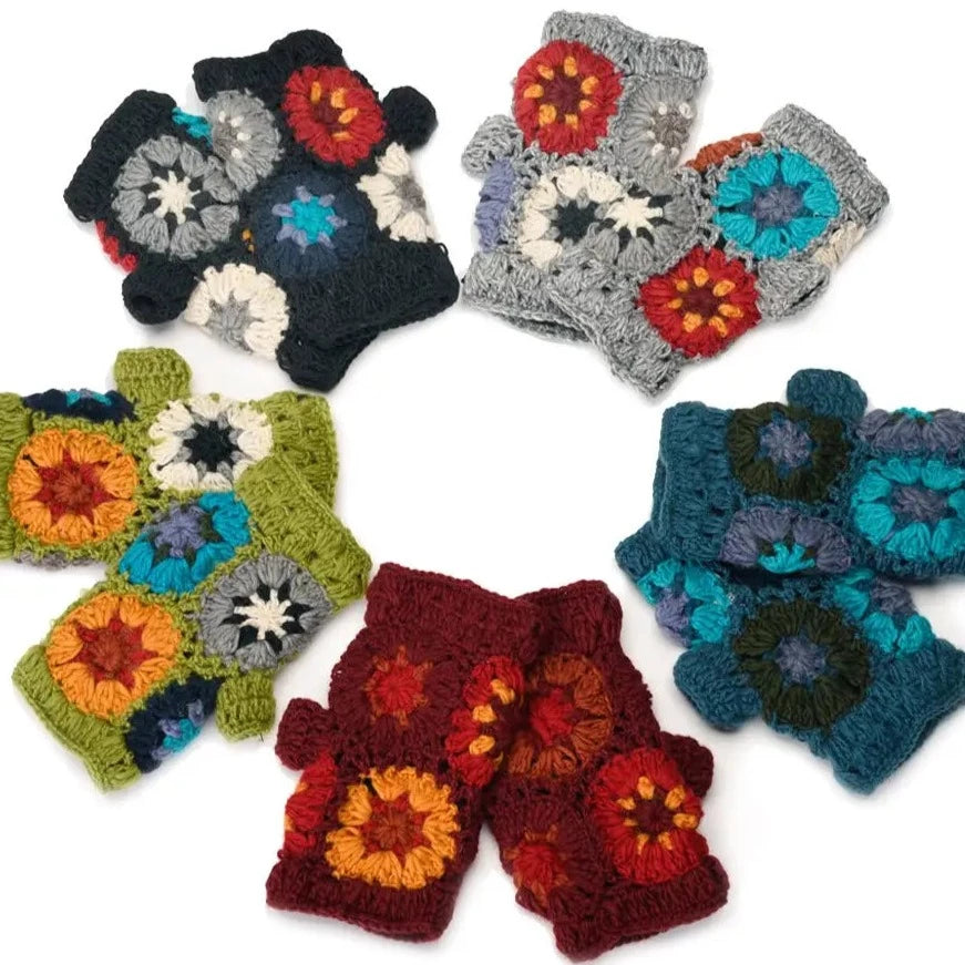 Crochet Flower Fingerless Gloves  Zig Zag   