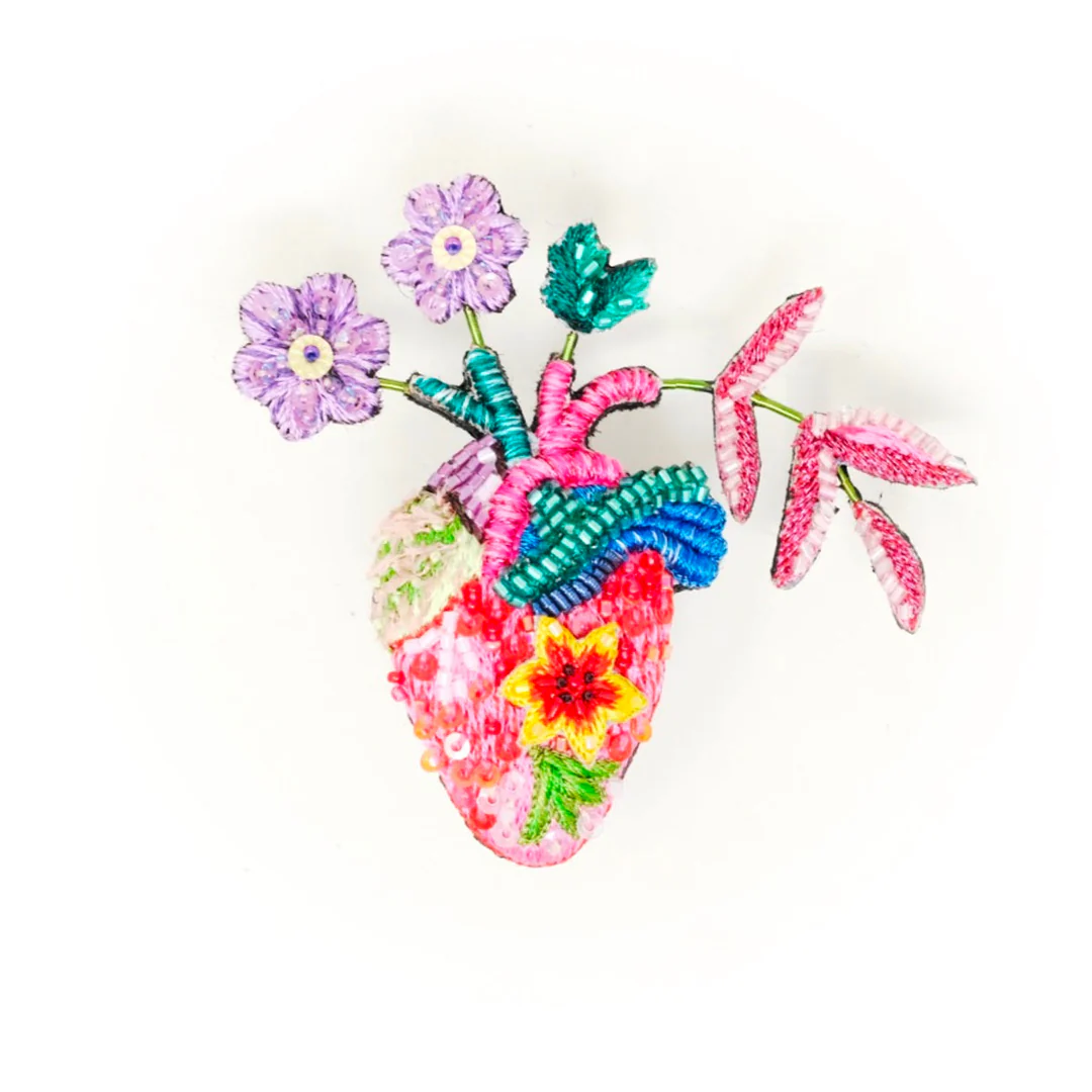 Hand Embroidered Brooch Brooches + Pins Trovelore Wild Heart (size: 2.6" W x 2.8" T)