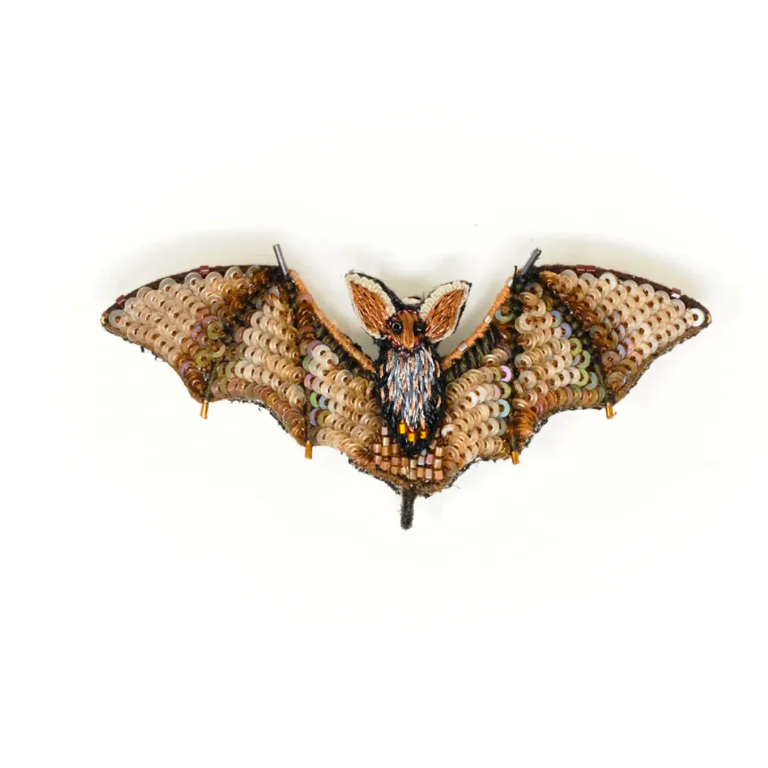 Hand Embroidered Brooch Brooches + Pins Trovelore Long Eared Bat (size 1.5" W x 3.2" T)