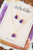 Natural Stone Jewelry Gift Sets Charm + Pendant Necklaces Bella Vita Jewelry Amethyst 14k Gold Filled 