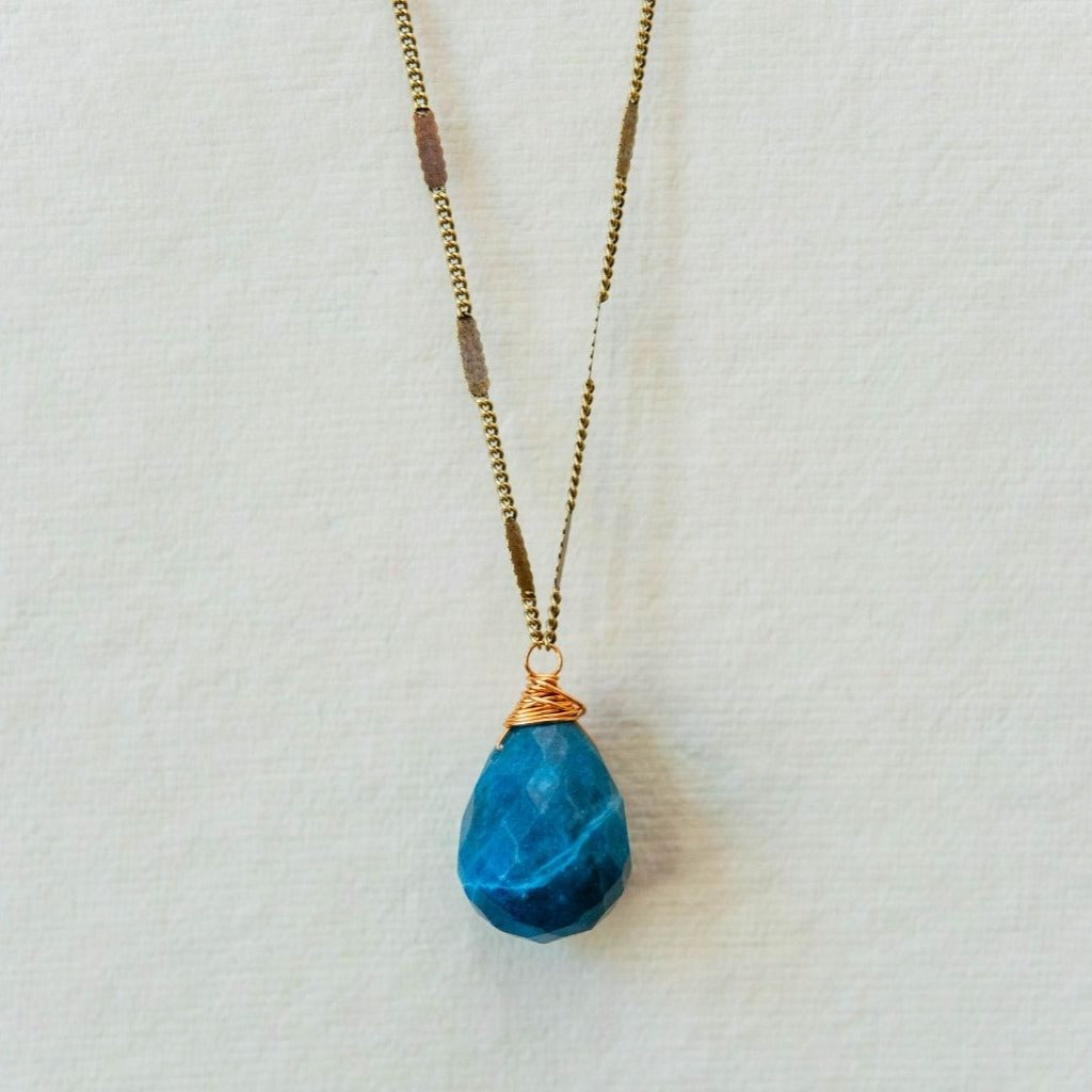 Zara Drop Necklace Necklaces Bella Vita Jewelry Apatite Antique Gold Plated 