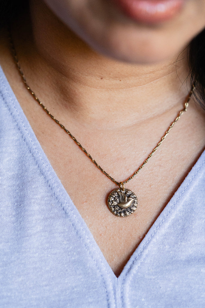 Bird Heirloom Button Necklace Charm + Pendant Necklaces Bella Vita Jewelry   