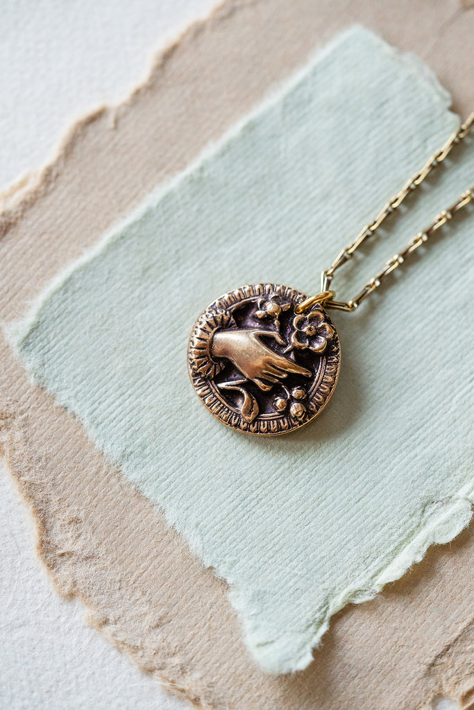 "Large Bouquet in Hand" Heirloom Button Necklace Charm + Pendant Necklaces Bella Vita Jewelry   