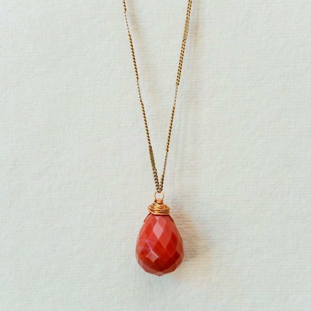 Zara Drop Necklace Necklaces Bella Vita Jewelry Carnelian Antique Gold Plated 