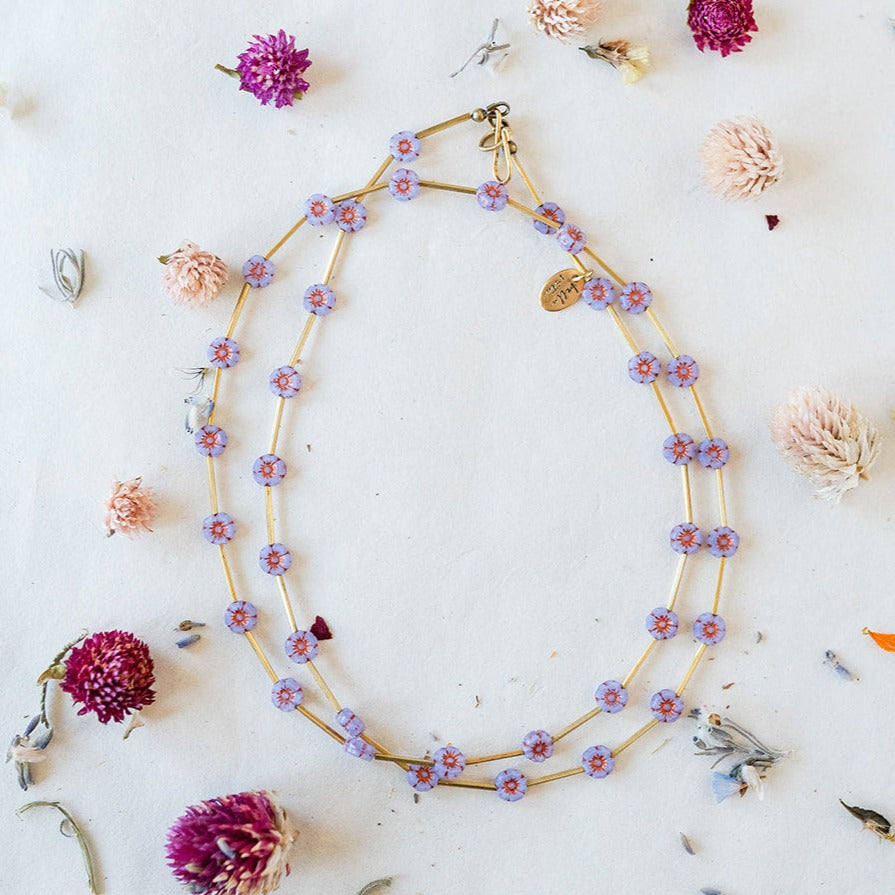 Flower Power Daisy Chain Necklace Charm + Pendant Necklaces Bella Vita Jewelry Purple  