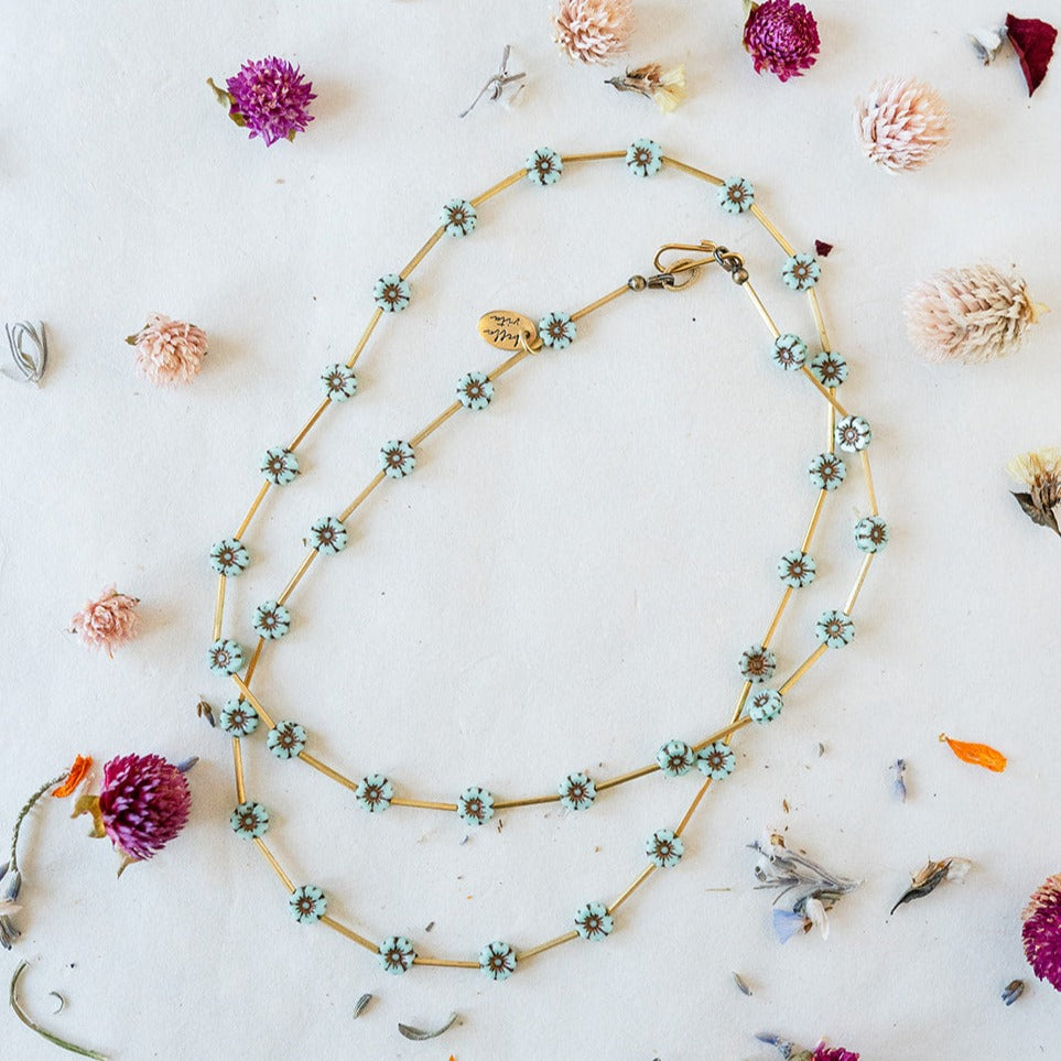 Flower Power Daisy Chain Necklace Charm + Pendant Necklaces Bella Vita Jewelry Aqua  