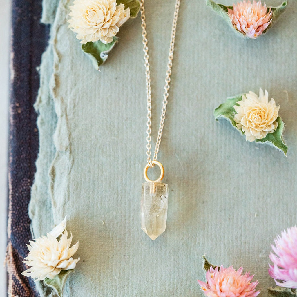 Semi Precious Stone Point Necklace Charm + Pendant Necklaces Bella Vita Jewelry Citrine - Success & Prosperity  