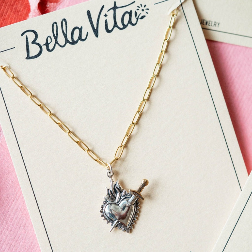 Heart and Sword Necklace Locket Necklaces Bella Vita Jewelry   