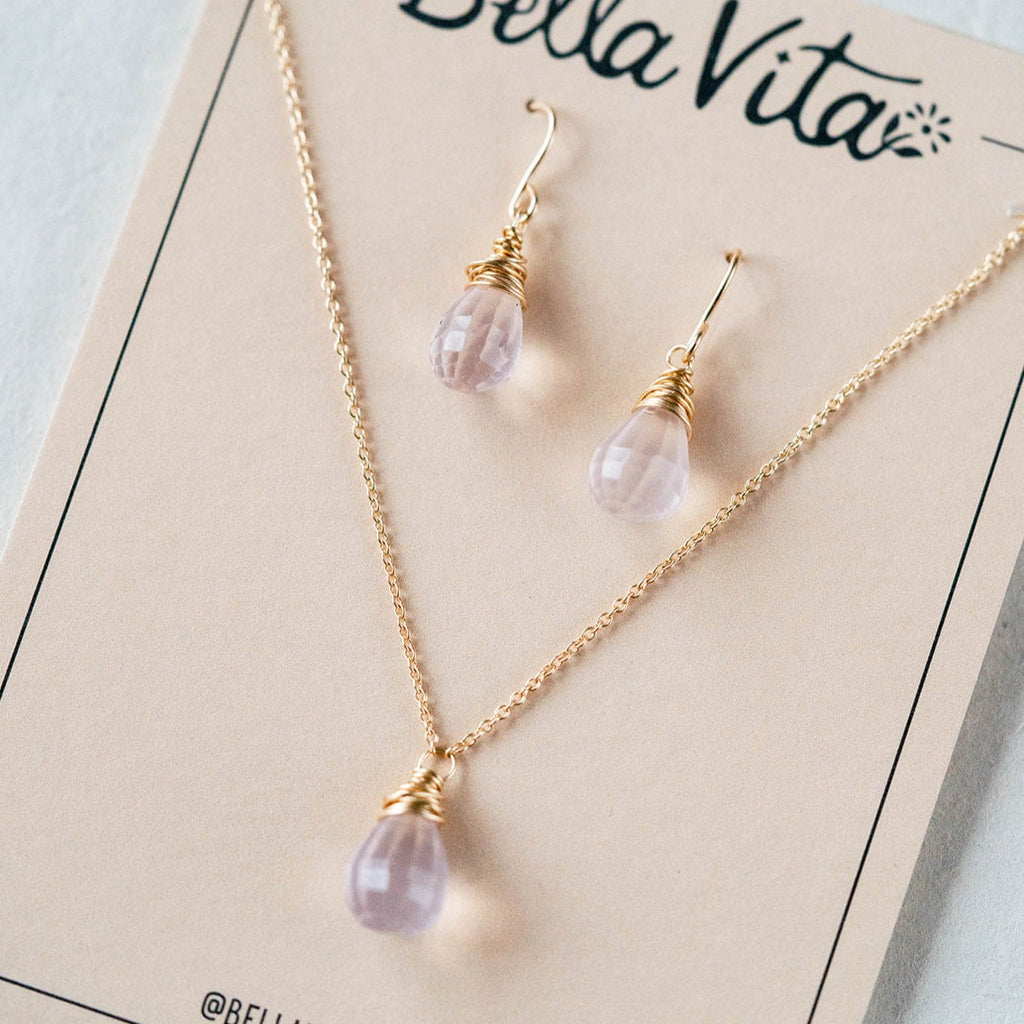 Rose Quartz Set Charm + Pendant Necklaces Bella Vita Jewelry   