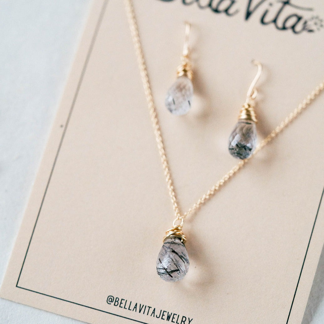 Tourmalinated Quartz Set Charm + Pendant Necklaces Bella Vita Jewelry   