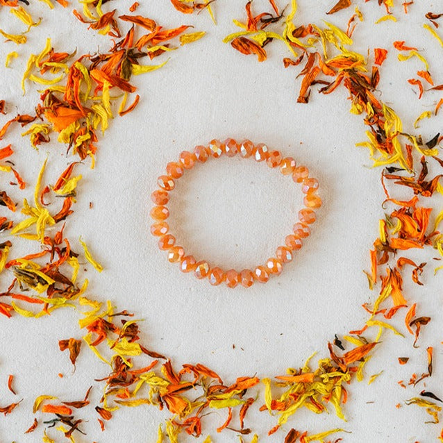 Faceted Glass Crystal Bangle Beaded Bangles Bella Vita Jewelry Orange Cream 7" 