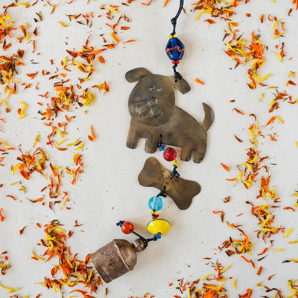 Beaded Dog with Bone Chime Garden Moksha   