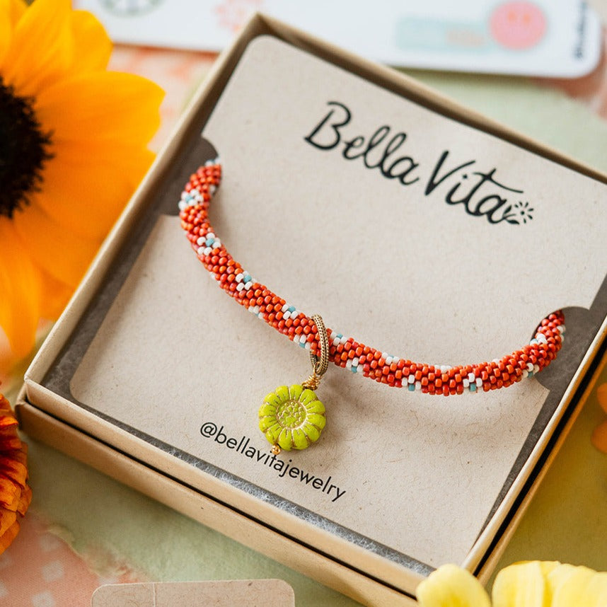 Summer Solstice Jewelry Gift Box: Beaded Bangle & Gemstone Earrings Gift Box Bella Vita Jewelry Copper  