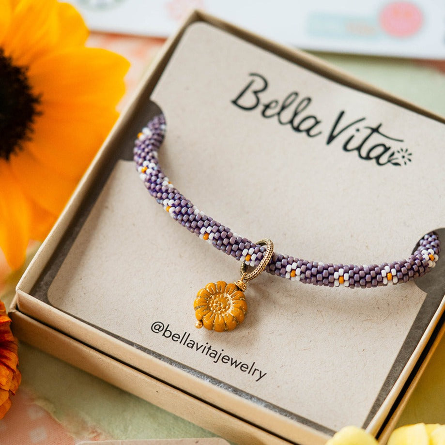 Summer Solstice Jewelry Gift Box: Beaded Bangle & Gemstone Earrings Gift Box Bella Vita Jewelry Purple  