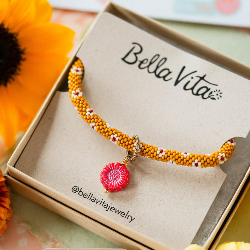 Summer Solstice Jewelry Gift Box: Beaded Bangle & Gemstone Earrings Gift Box Bella Vita Jewelry Marigold  