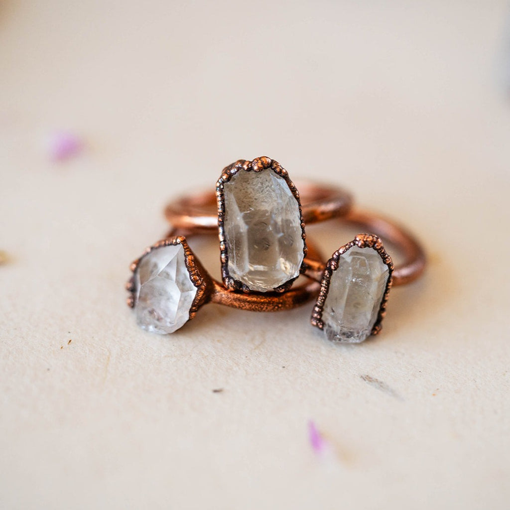 Natural Arkansas Quartz and Copper Rings - Handcrafted Unique Jewelry  Hawkhouse   