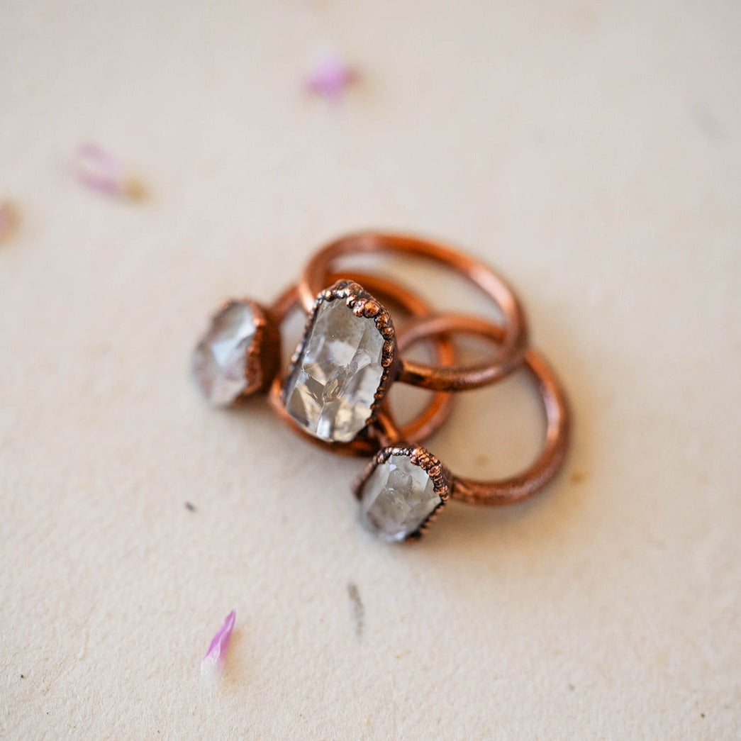 Natural Arkansas Quartz and Copper Rings - Handcrafted Unique Jewelry  Hawkhouse   