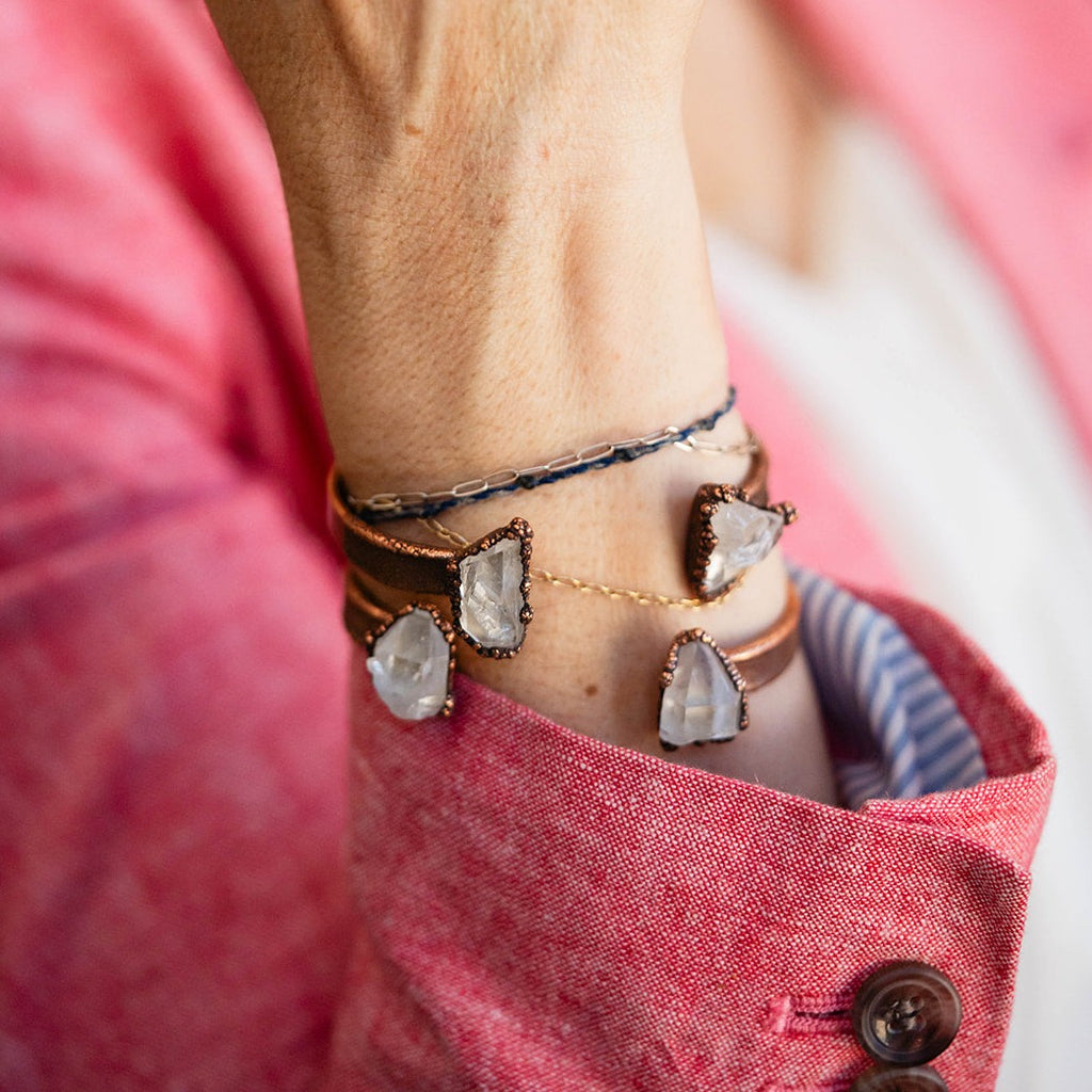 Handcrafted Natural Arkansas Quartz and Copper Cuff Bracelet  Hawkhouse   