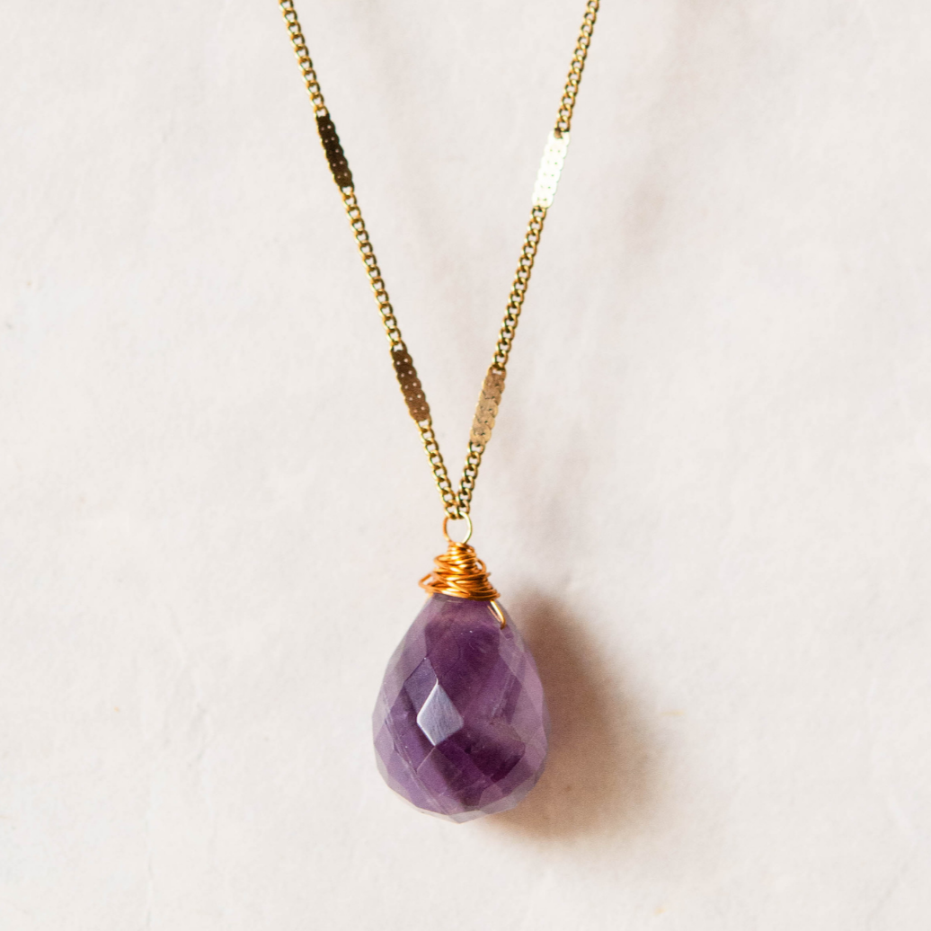 Zara Drop Necklace – The Perfect Gift of Timeless Elegance and Artisan Craftsmanship Necklaces Bella Vita Jewelry Dog Tooth Amethyst Antique Gold Plated