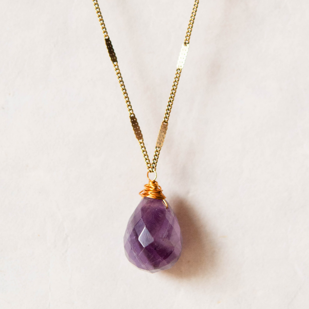 Zara Drop Necklace Necklaces Bella Vita Jewelry Dog Tooth Amethyst Antique Gold Plated 