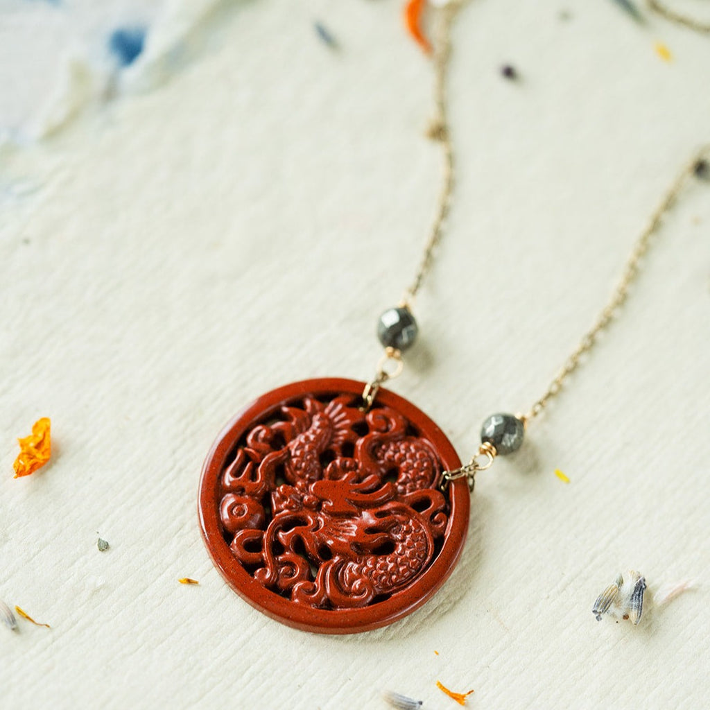 Red Jasper Dragon Necklace Charm + Pendant Necklaces Bella Vita Jewelry   