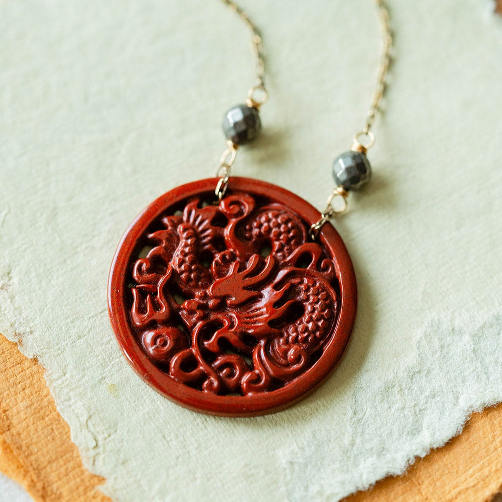 Red Jasper Dragon Necklace Charm + Pendant Necklaces Bella Vita Jewelry   