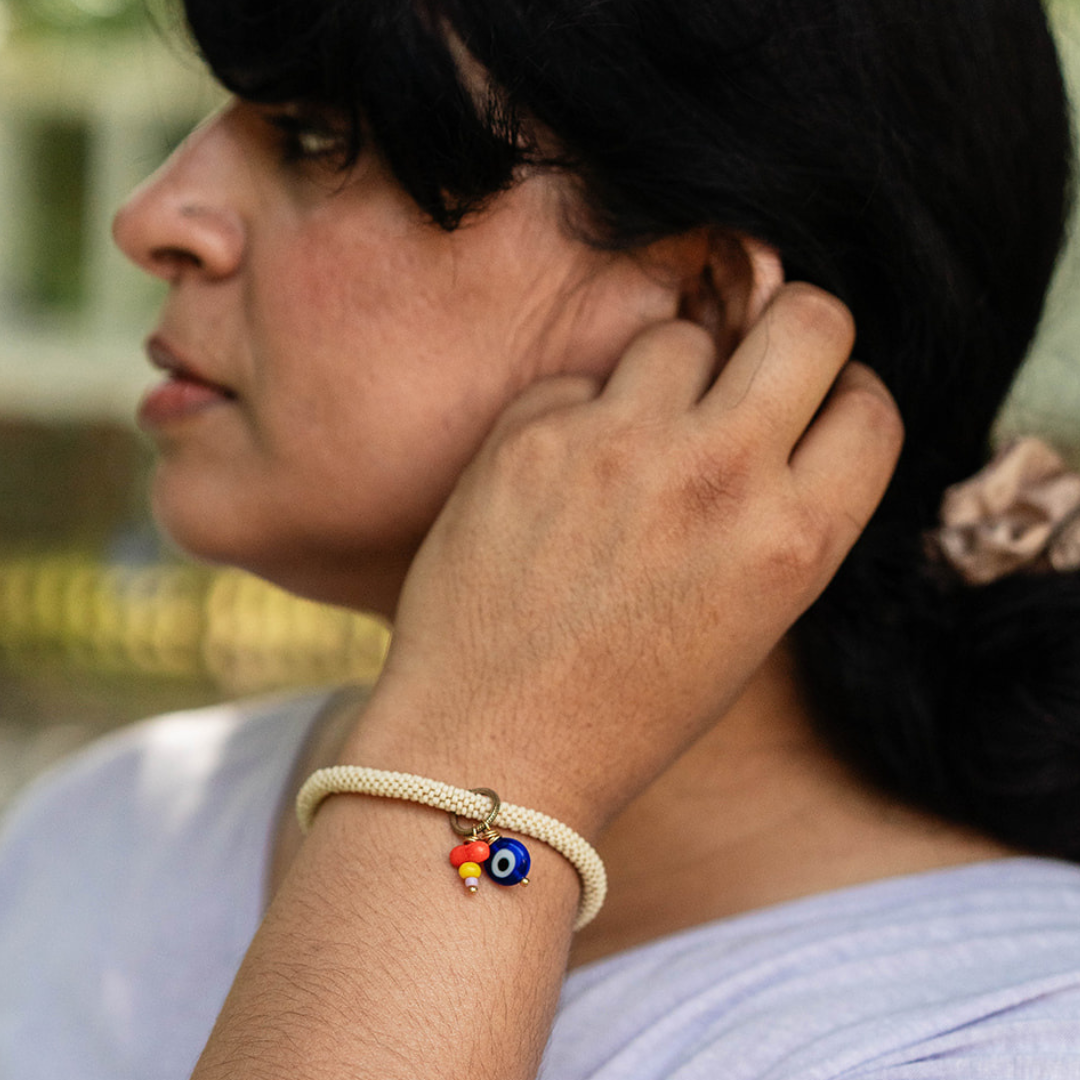 Beaded Bangle + Evil Eye Charm Beaded Bangles Bella Vita Jewelry   