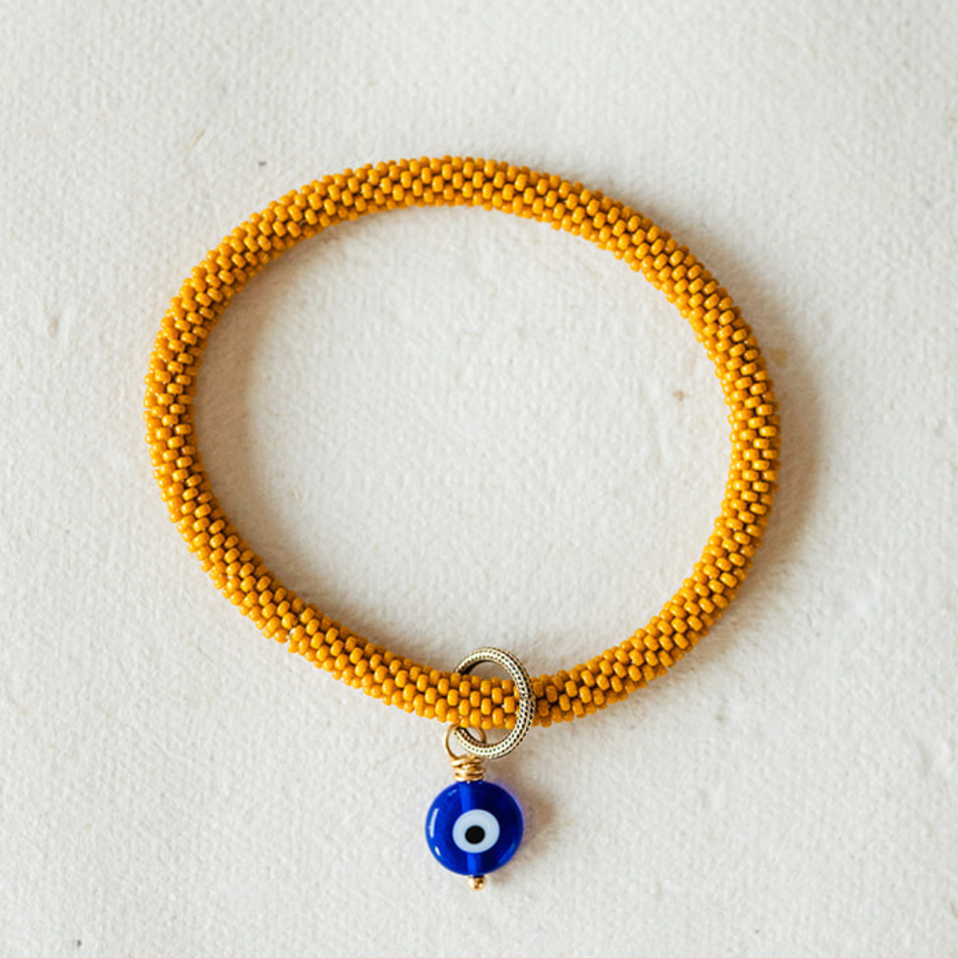 Beaded Bangle + Evil Eye Charm Beaded Bangles Bella Vita Jewelry   