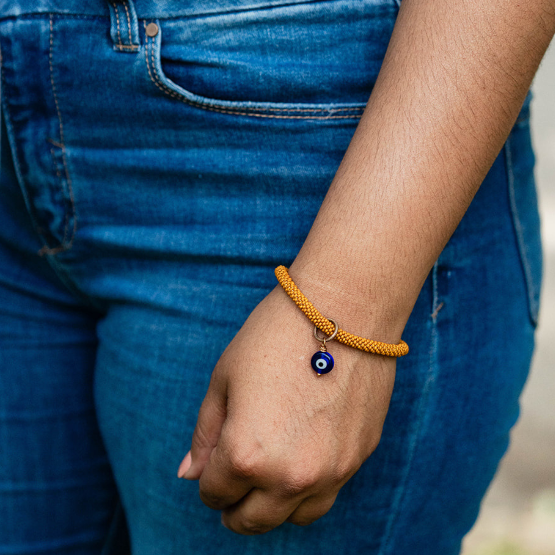 Beaded Bangle + Evil Eye Charm Beaded Bangles Bella Vita Jewelry   