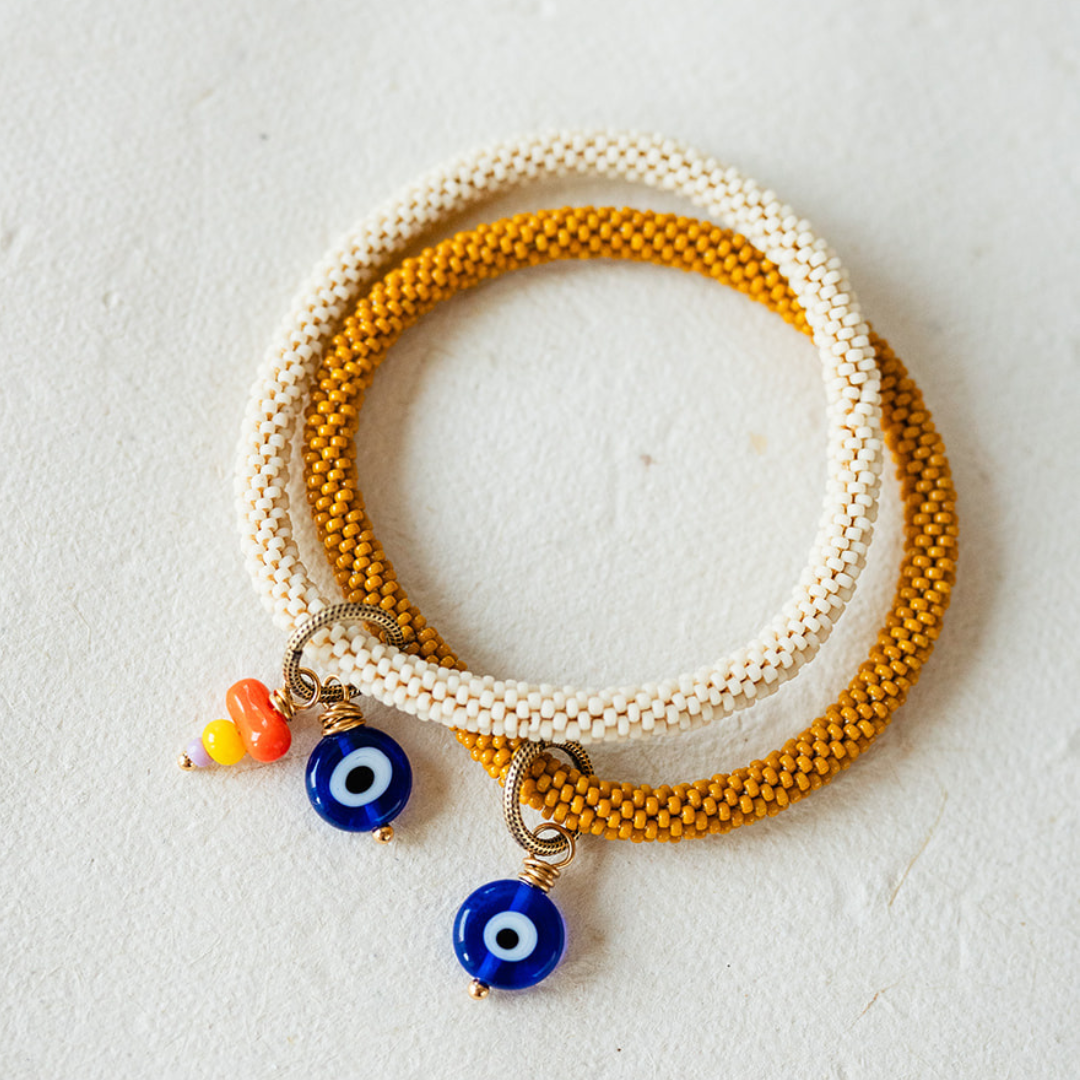 Beaded Bangle + Evil Eye Charm Beaded Bangles Bella Vita Jewelry   