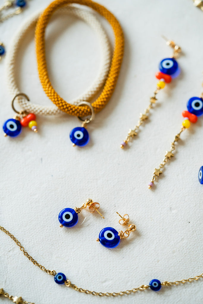 Beaded Bangle + Evil Eye Charm Beaded Bangles Bella Vita Jewelry   
