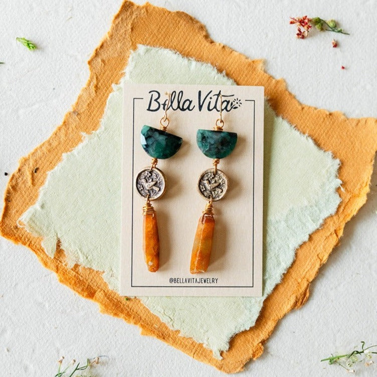 ALICE Emerald + Sapphire Earrings Dangle Earrings Bella Vita Jewelry   