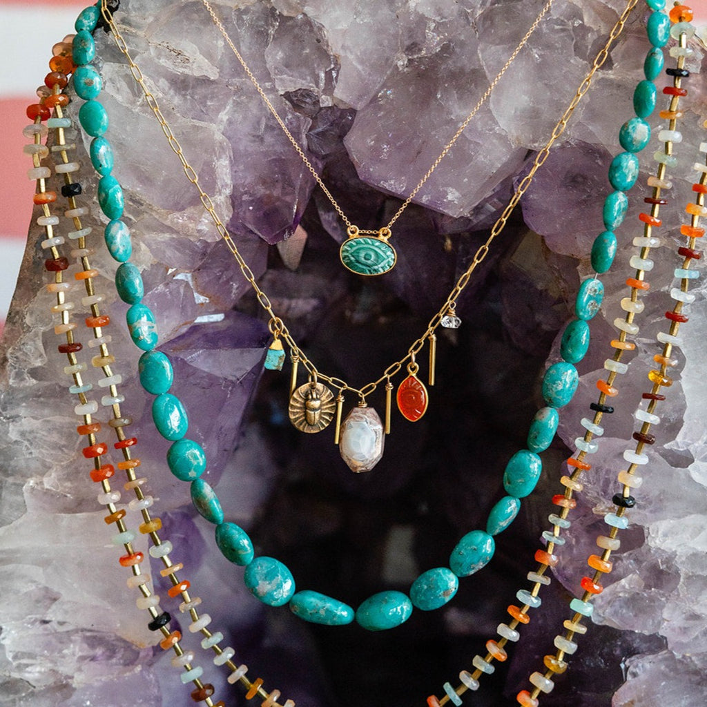 Show Stopping Turquoise and Pyrite Necklace Charm + Pendant Necklaces Bella Vita Jewelry   