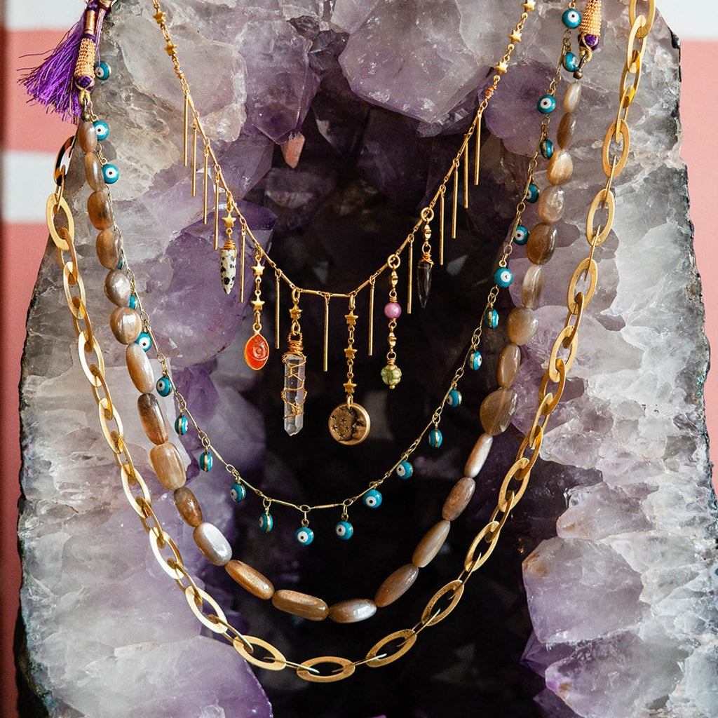 Adjustable Brown Moonstone Necklace Charm + Pendant Necklaces Bella Vita Jewelry   