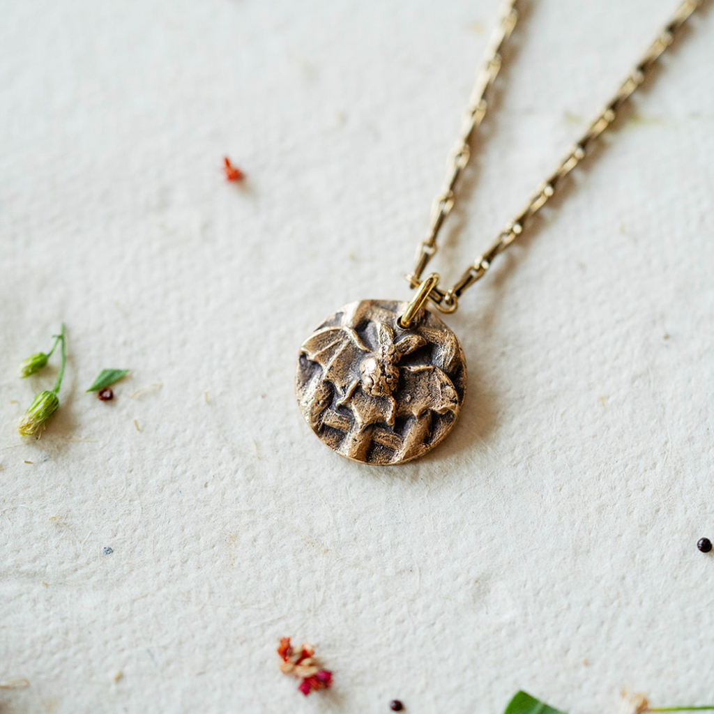 Bat Heirloom Button Necklace Charm + Pendant Necklaces Bella Vita Jewelry   