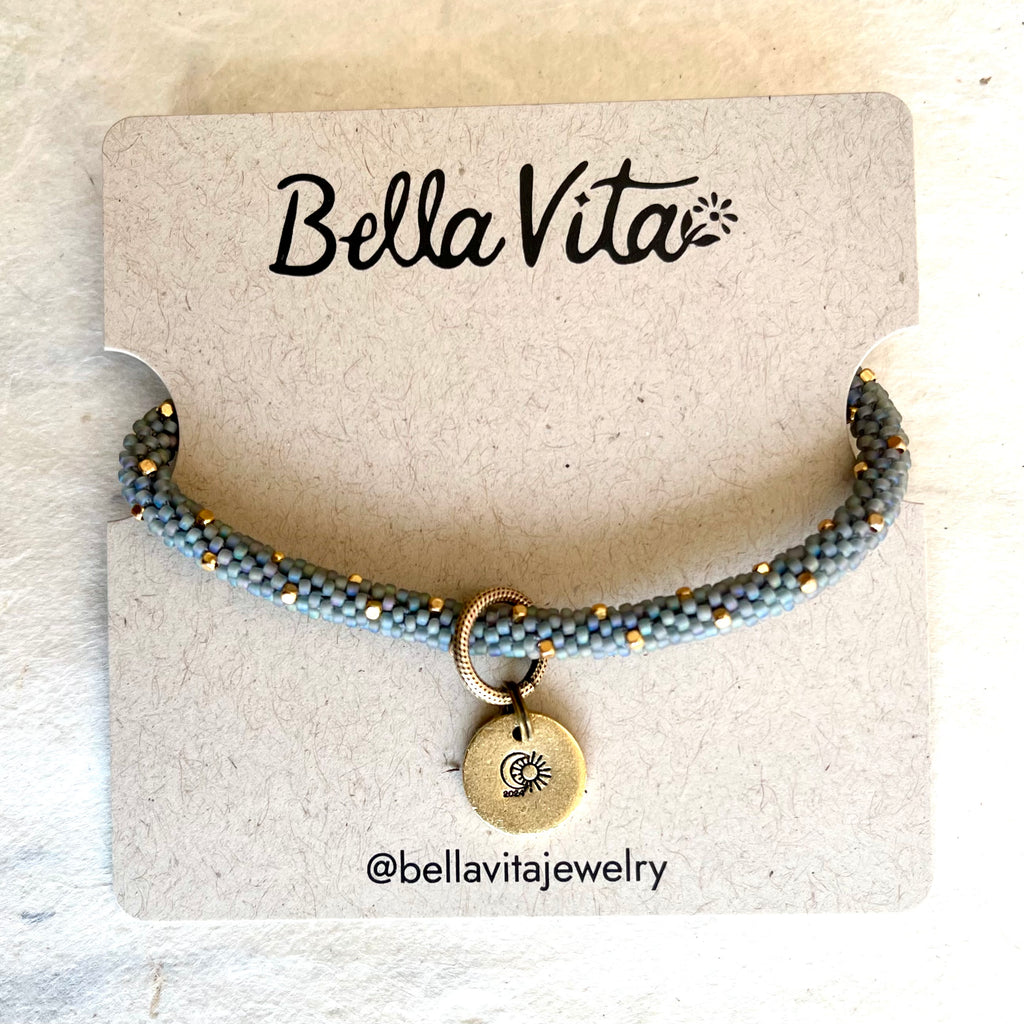 Eclipse Charm Bracelets  Bella Vita Jewelry Crocheted Glass Beads Silver Plated Charm 