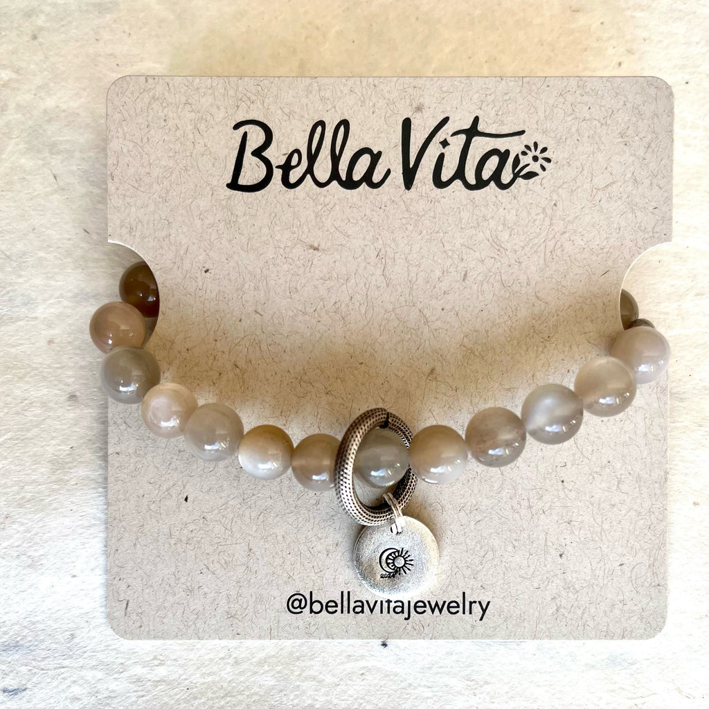 Eclipse Charm Bracelets  Bella Vita Jewelry Moonstone Beads Silver Plated Charm 